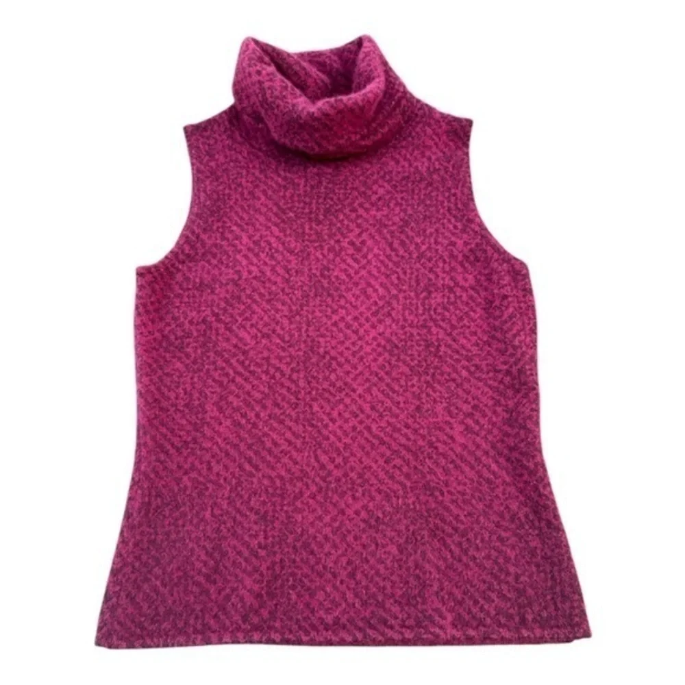Magenta Lambs Wool Angora Sleeveless Turtleneck Sweater Purple Shimmer Size S - Picture 2 of 14